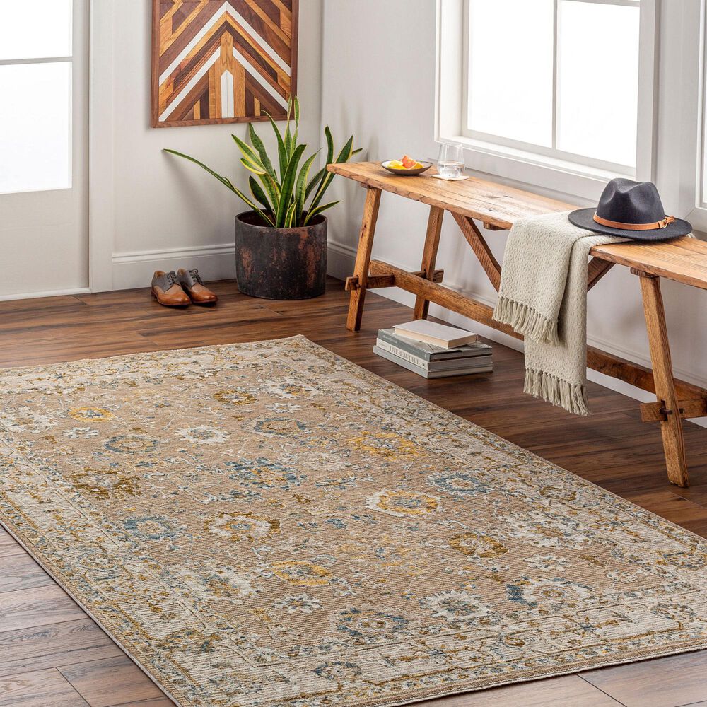 Surya Reina Tan, Light Brown, Light Gray, Cream, Denim, Mustard and Olive 5' x 7'5" Area Rug, , large