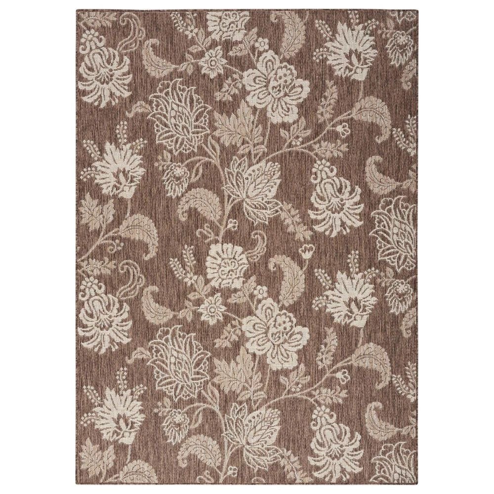 Nourison Garden Oasis Floral Mocha 6" x 9" Indoor/Outdoor Area Rug, , large