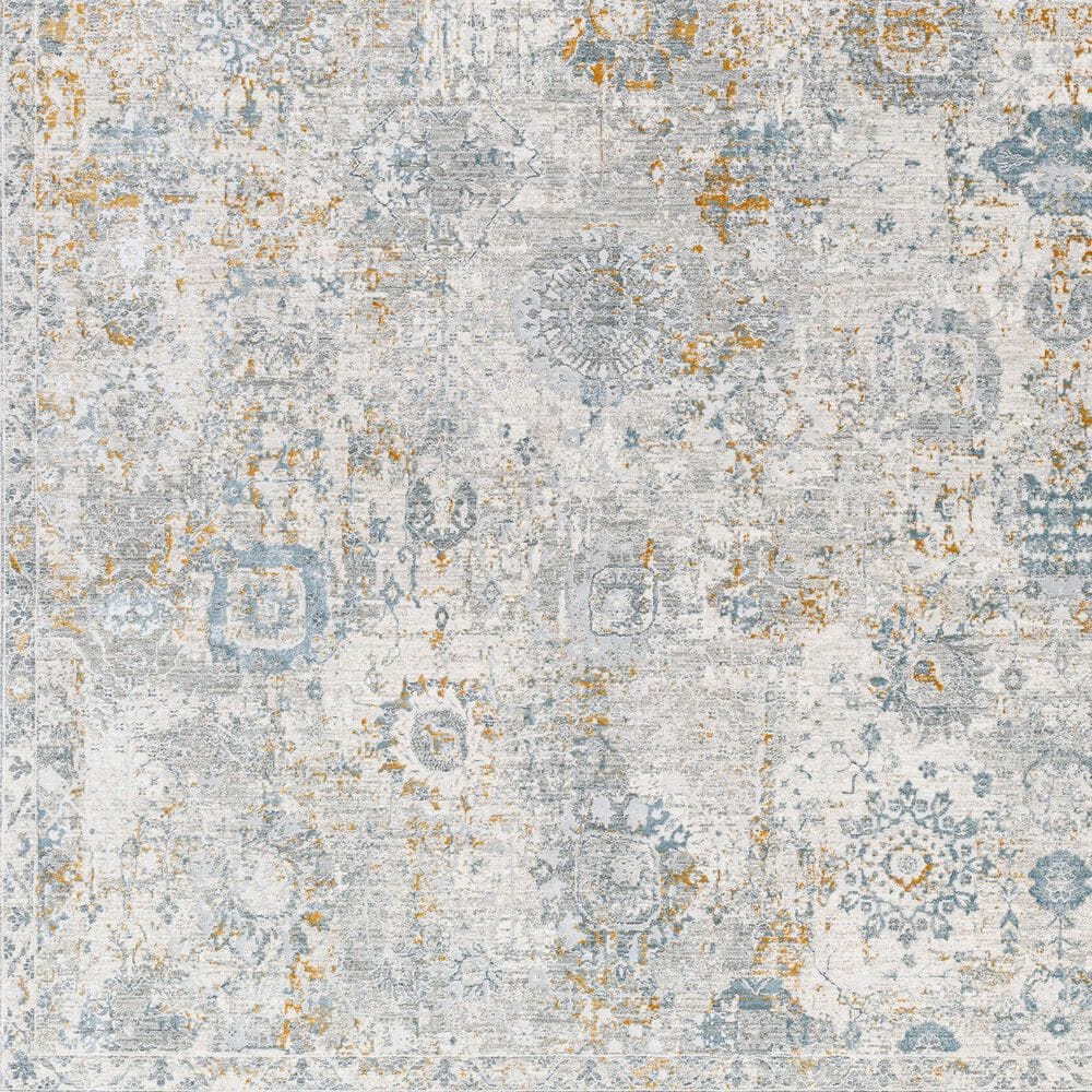 Surya Dresden DRE-2323 Medium Gray, Gray, White, Denim, Mustard and Light Slate 5&#39;3&quot; Round Area Rug, , large