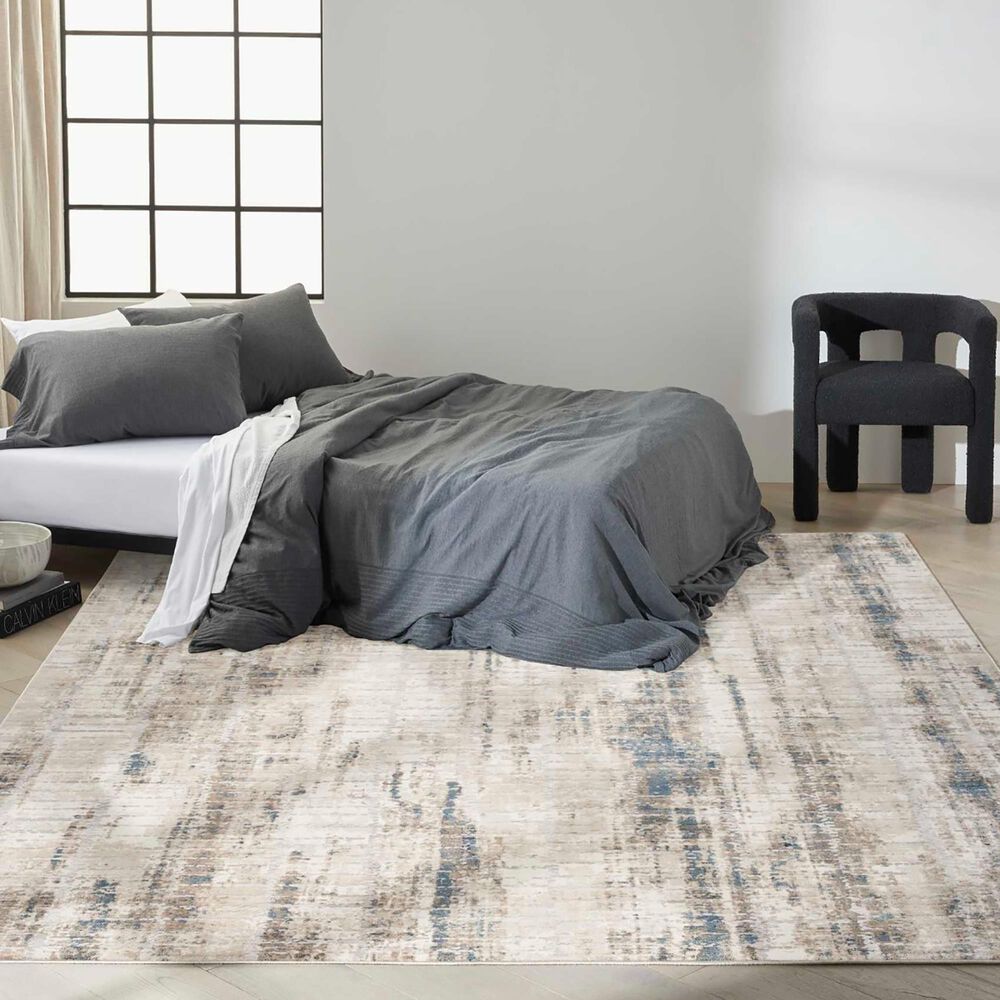 Nourison Infinity IFN02 4&#39; x 6&#39; Ivory, Grey and Blue Area Rug, , large
