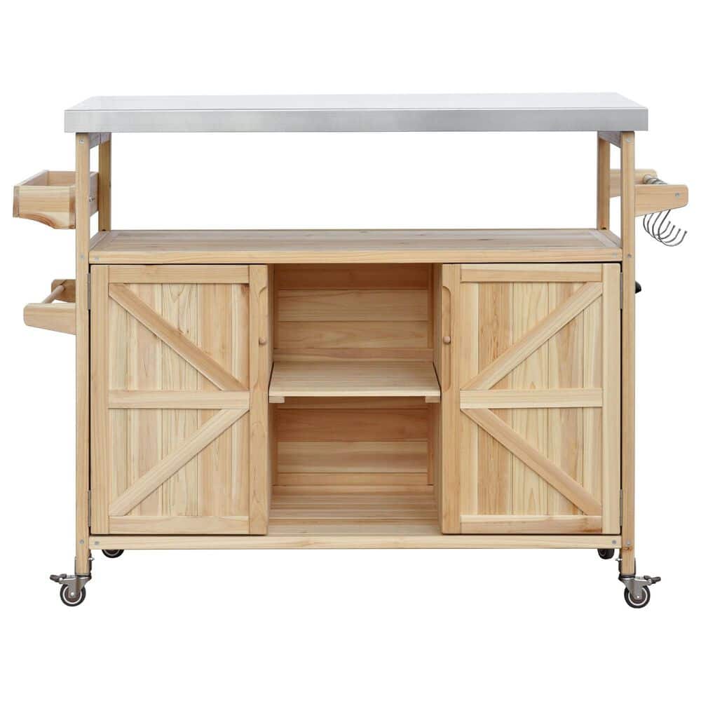 HOMLUX 50" Outdoor Kitchen Island in Natural and Stainless Steel, , large