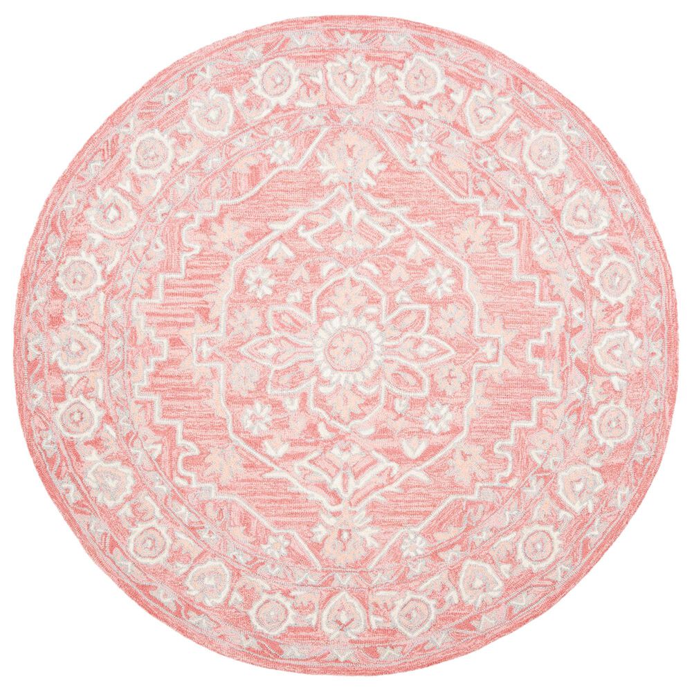 Safavieh Micro-Loop Oriental 5" Round Pink and Ivory Area Rug, , large