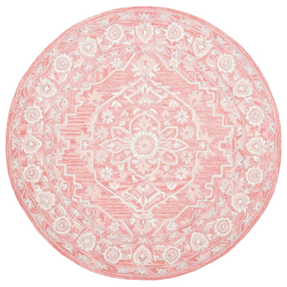 Safavieh Micro-Loop Oriental 5" Round Pink and Ivory Area Rug, , large