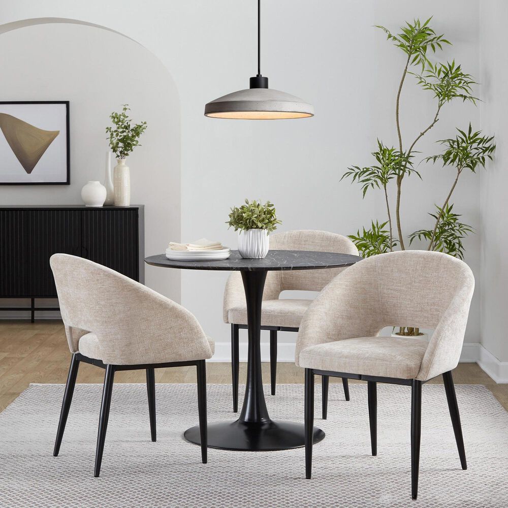 LumiSource Renee Arm Chair with Light Brown Fabric Cushion in Black (Set of 2), , large