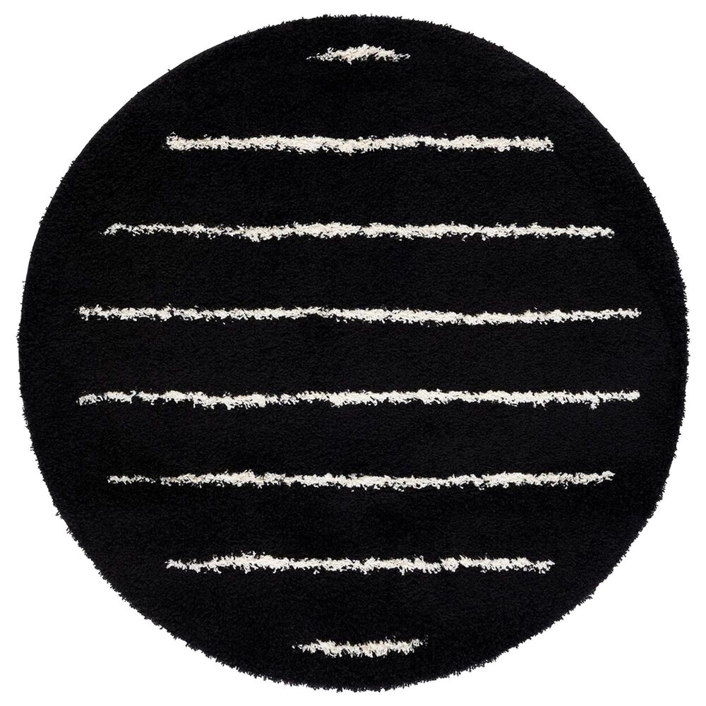 Safavieh Venus Shag VNS604Z 6"7" Round Black and Ivory Area Rug, , large
