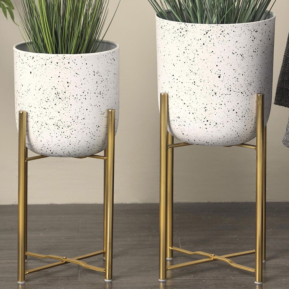 Maple and Jade Dome Speckled Planter with Removable Stand in Matte White, Black and Gold &#40;Set of 2&#41;, , large