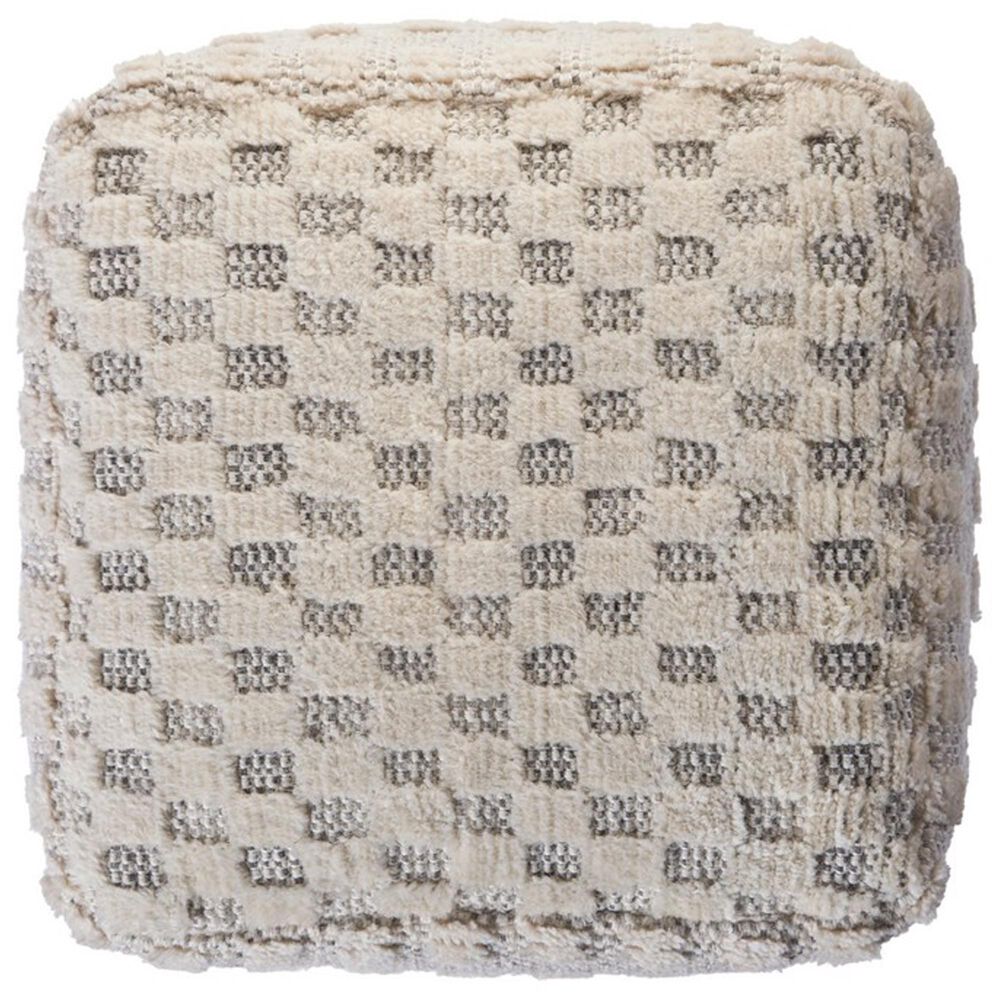 LR Home 18" Square Checkered Pouf in Black and Natural, , large