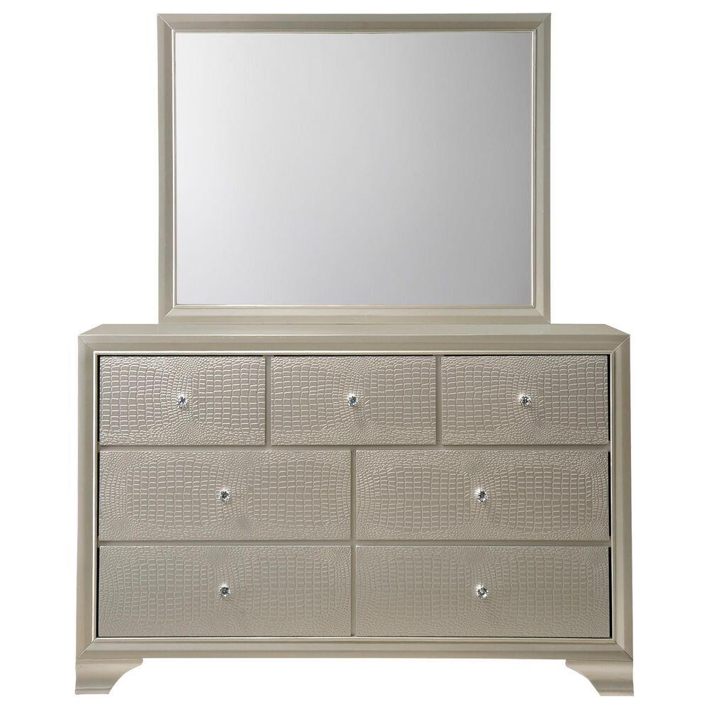 Crown Mark Lyssa 4-Piece Full Panel Bedroom Set with Dresser Mirror in Champagne, , large