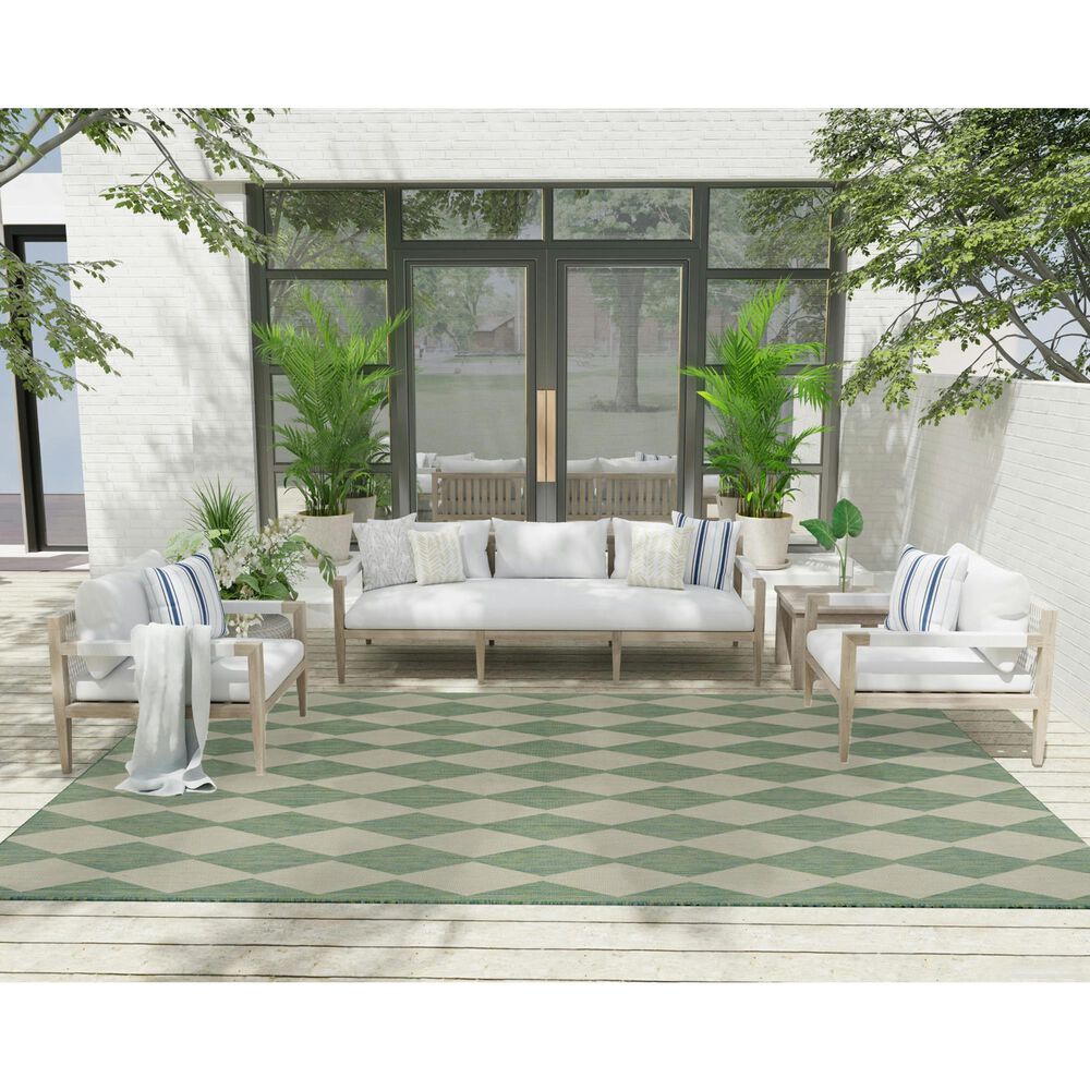 Nourison Positano Geometric Blue and Green 7&#39; x 10&#39; Indoor/Outdoor Area Rug, , large