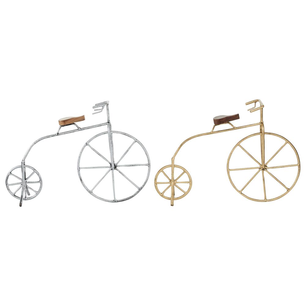 Maple and Jade Bicycle Sculpture in Silver, Gold and Brown (Set of 2), , large