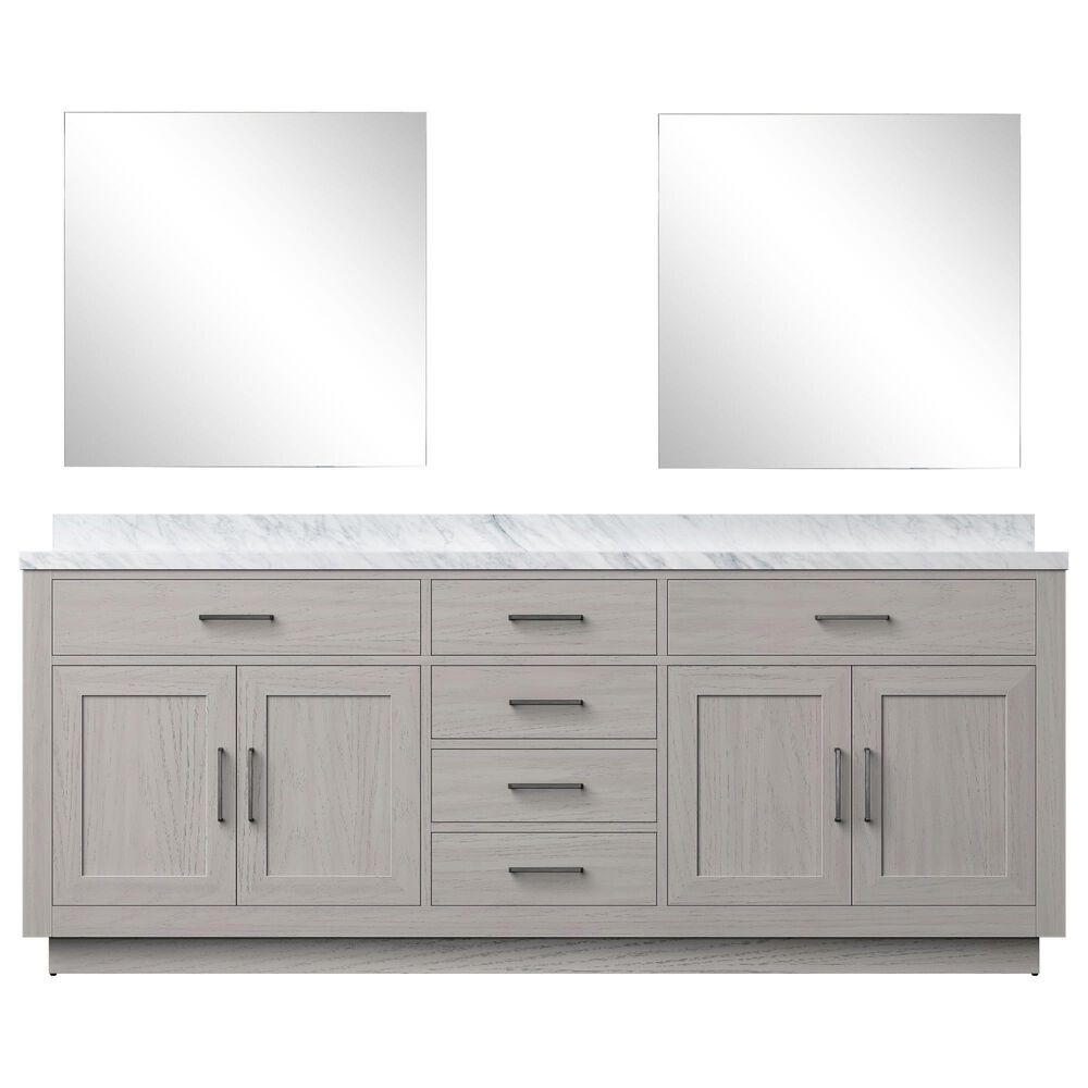 Lexora Home Abbey 84&quot; Double Bathroom Vanity in Black Oak with 2 cm White Carrara Marble Top, Rectangular Sinks and 36&quot; Mirrors, , large