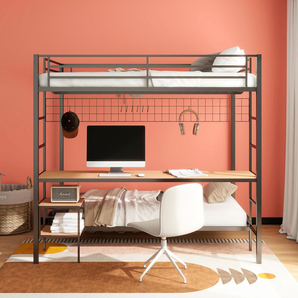 Pacific Landing Campus Full Over Twin Workstation Bunk Bed in Matte Black, , large