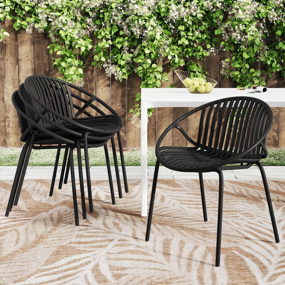 Hearth and Haven Patio Stackable Dining Chair with Breathable Design in Black &#40;Set of 2&#41;, , large