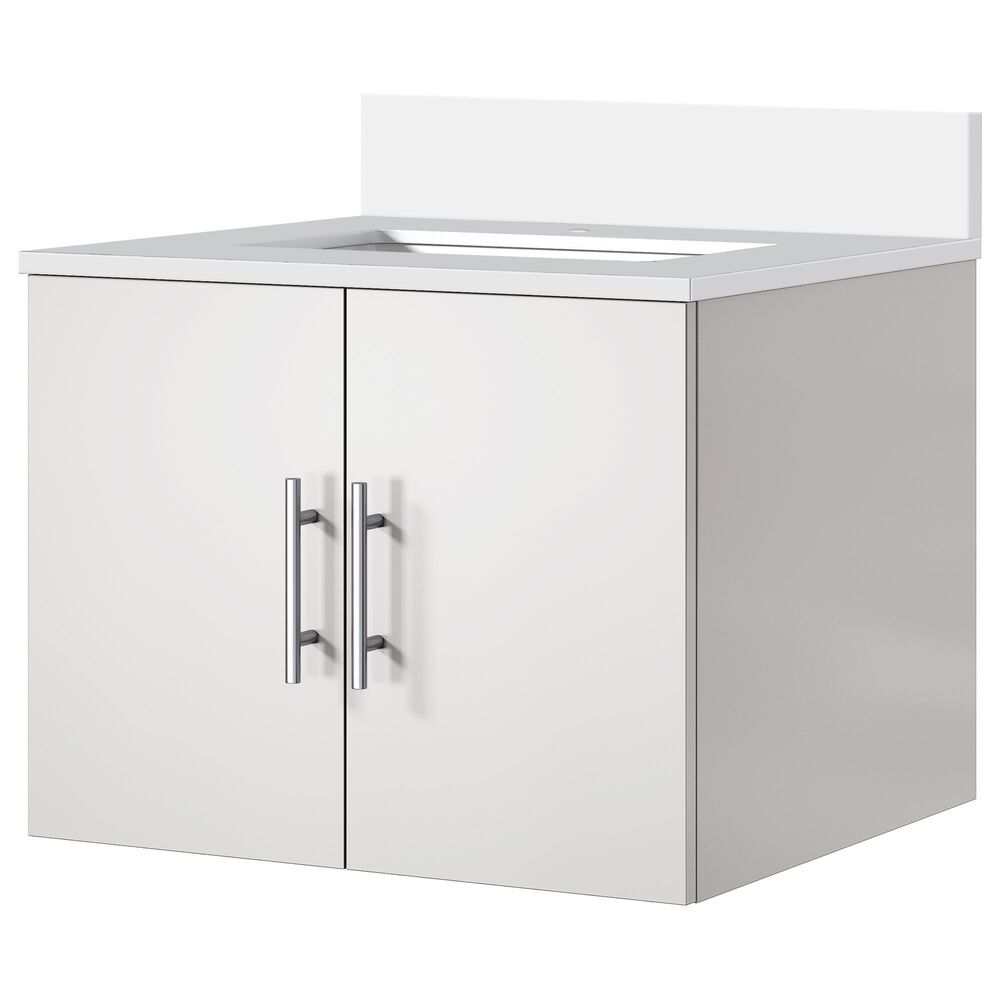 Lexora Home Geneva 24" Single Bathroom Vanity in Glossy White with 2 cm White Quartz Top and Rectangular Sink, , large