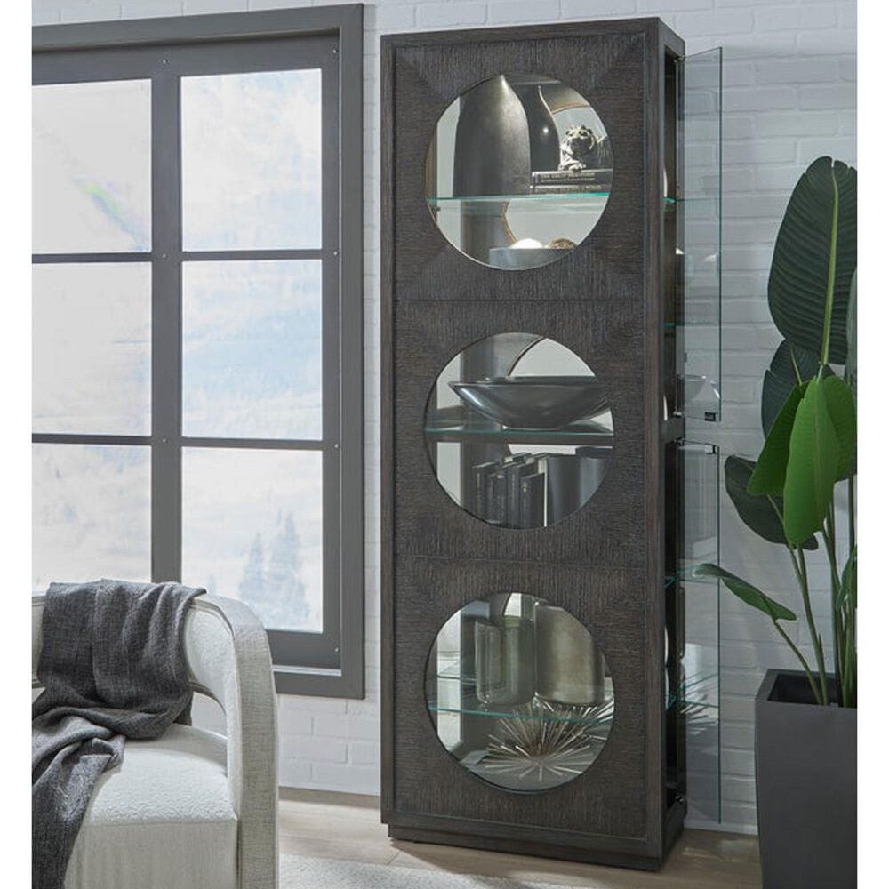 Chapel Hill Circle Front Curio Cabinet with LED Lighting in Brown, , large