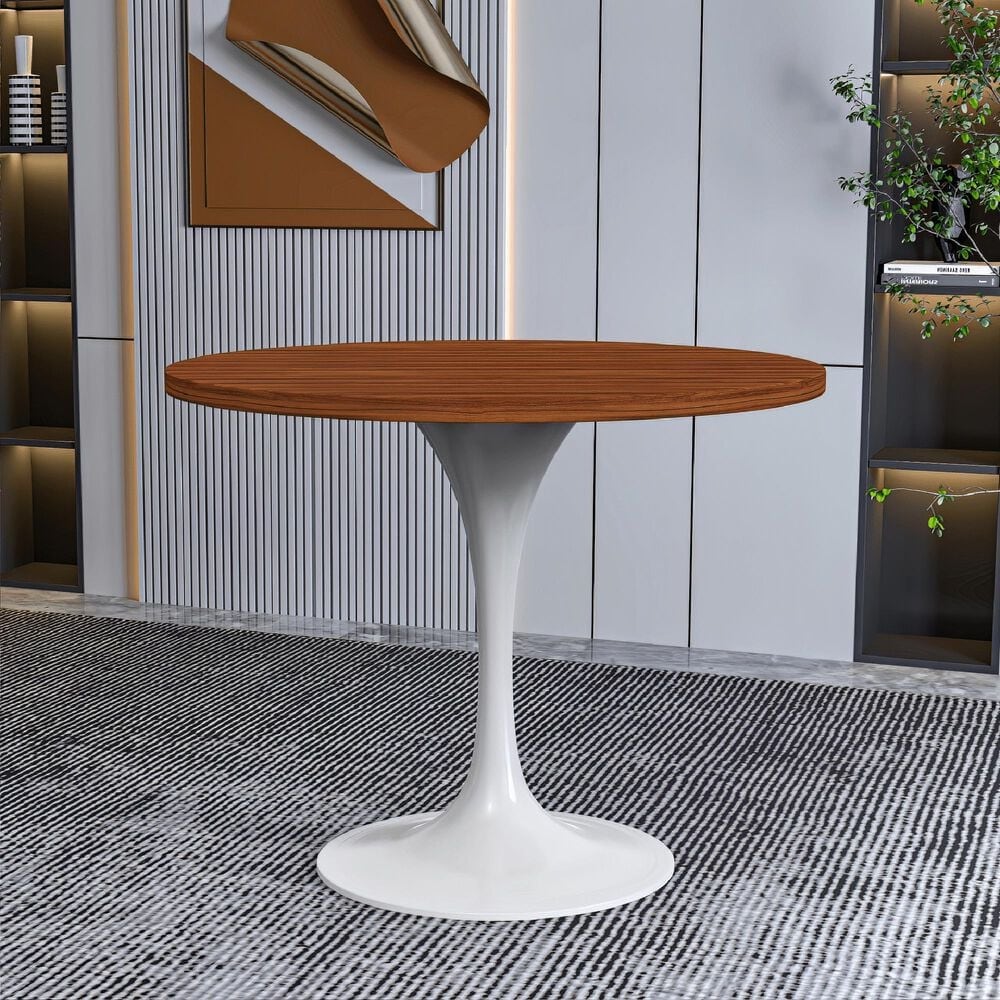 Leisuremod Verve 36&quot; Round Dining Table with MDF Top in White and Cognac Brown - Table Only, , large