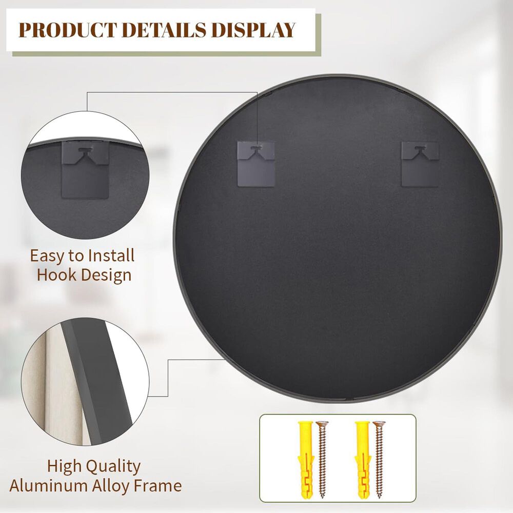 HOMLUX 30" Round Wall Mirror in Black, , large