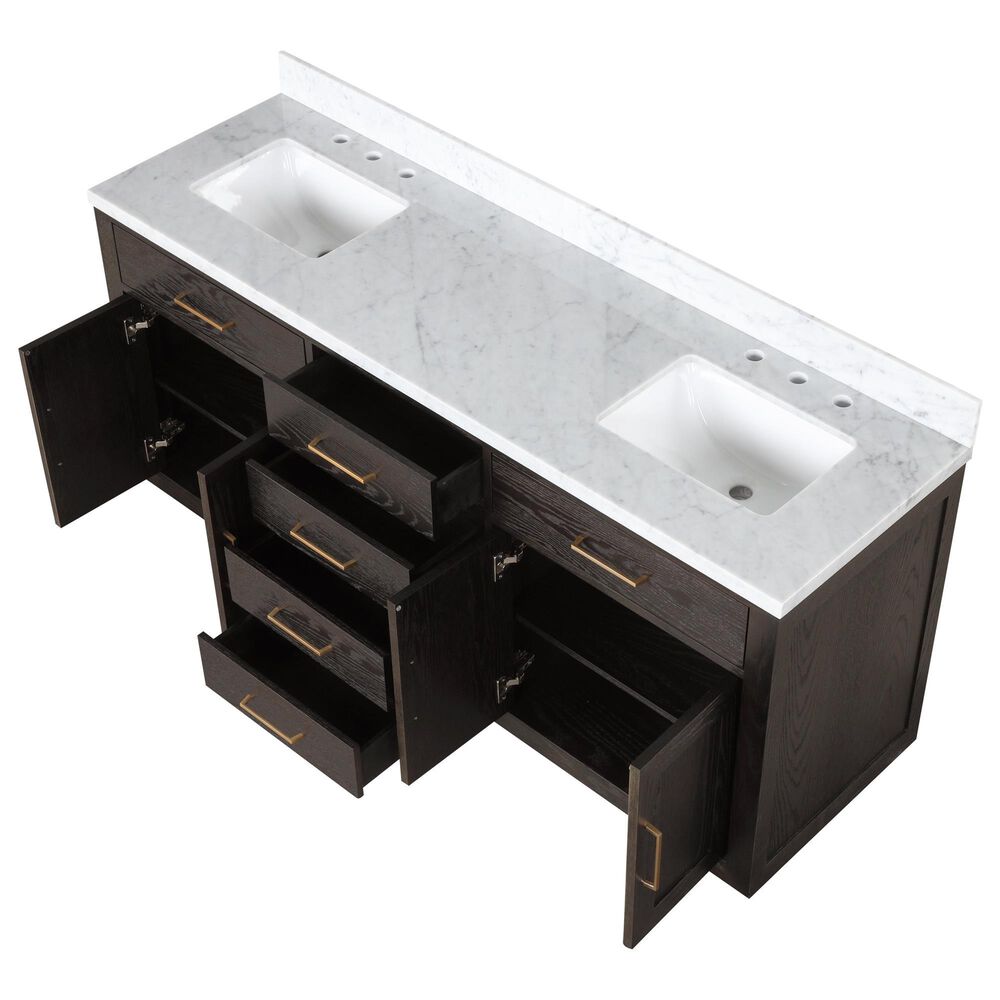 Lexora Home Abbey 72&quot; Double Bathroom Vanity in Brown Oak with 2 cm White Carrara Marble Top and Rectangular Sinks, , large