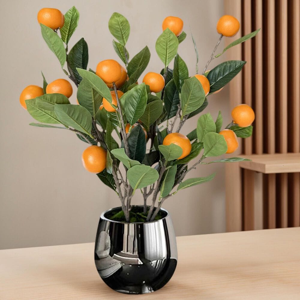 HOMLUX 19" Artificial Orange Fruit Plant with Faux Fruit and Silver Planter, , large