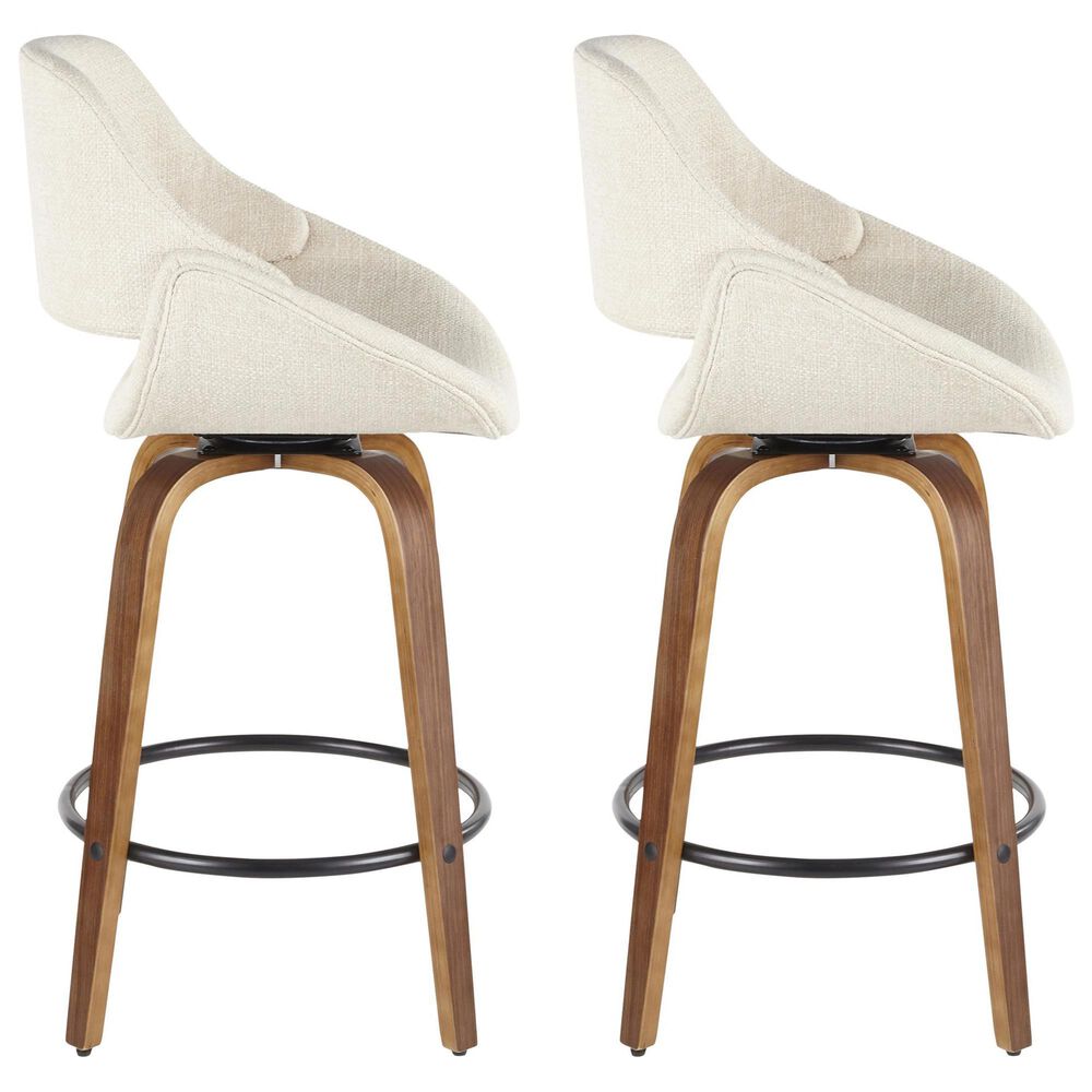 LumiSource Fabrico 26" Swivel Fixed-Height Counter Stool with Cream Noise Fabric Upholstery in Black and Walnut (Set of 2), , large