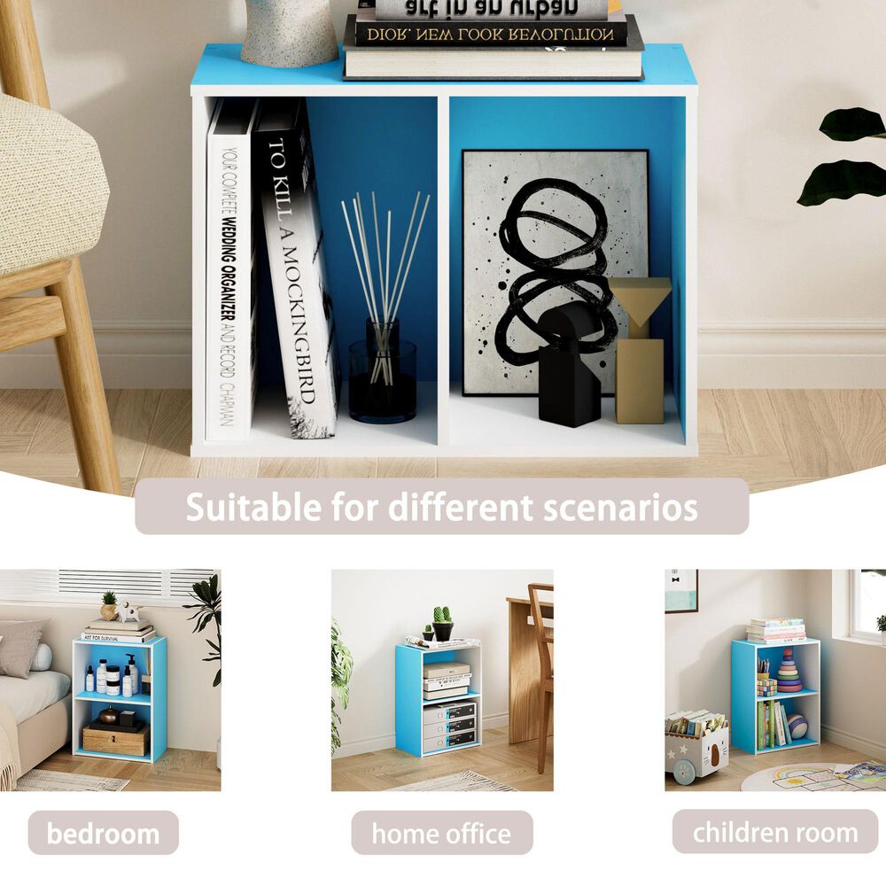 HOMLUX 2-Tier Cube Compact Storage Shelf Organizer Bookcase in Light Blue and White, , large