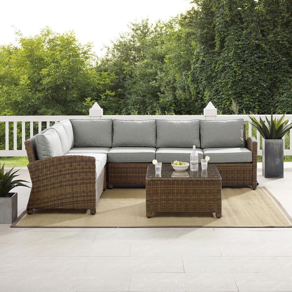 Crosley Furniture Bradenton 5-Piece Patio Sectional Set in Gray and Brown, , large