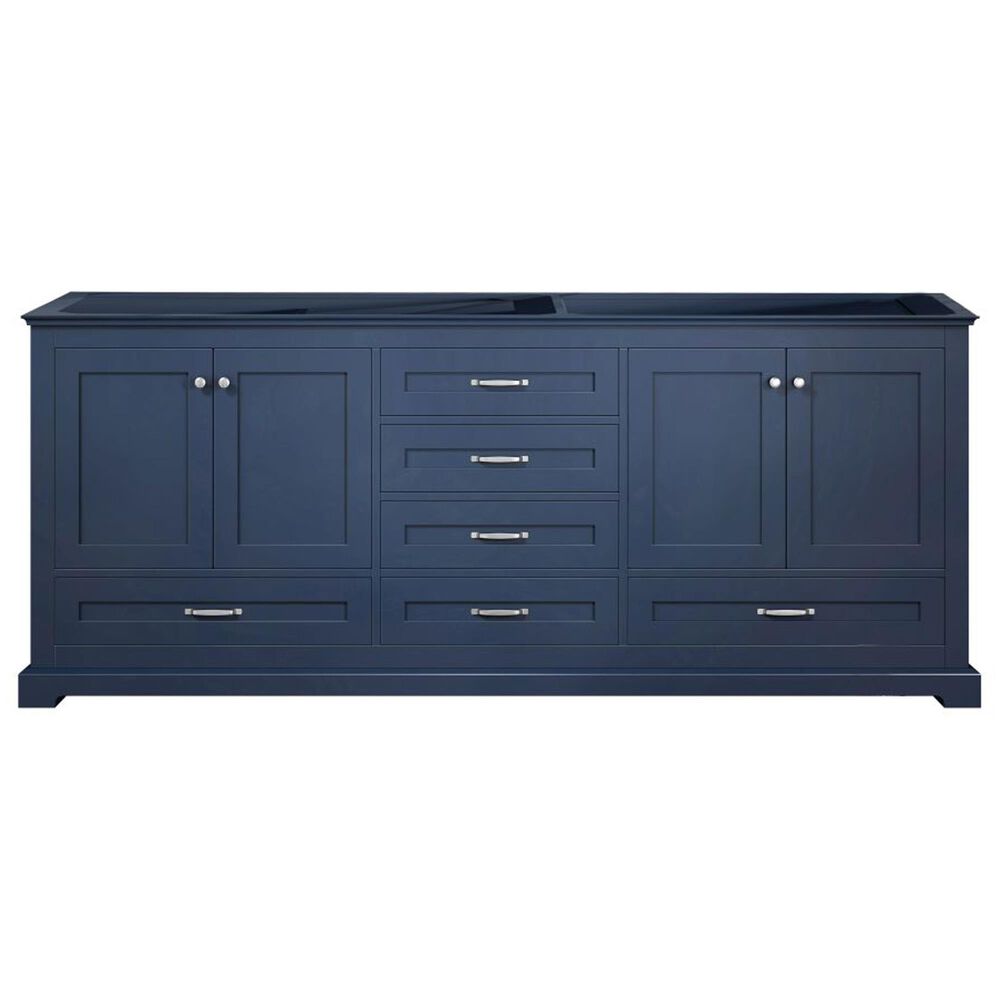 Lexora Home Dukes 80&quot; Double Bathroom Vanity in Navy Blue with 2 cm White Cultured Marble Top and Rectangular Sinks, , large