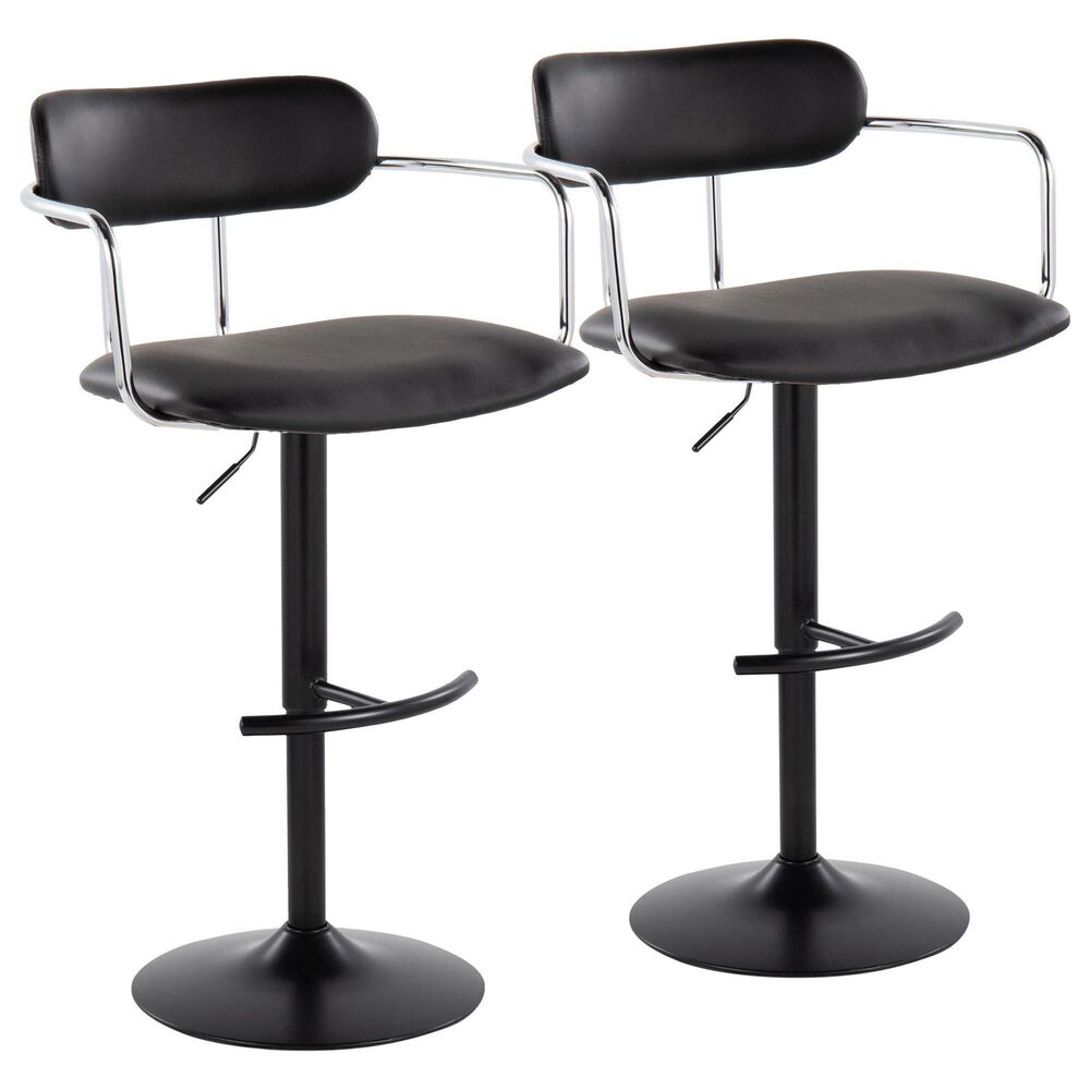 LumiSource Demi Swivel Adjustable Bar Stool with Black Upholstery in Black and Chrome (Set of 2), , large