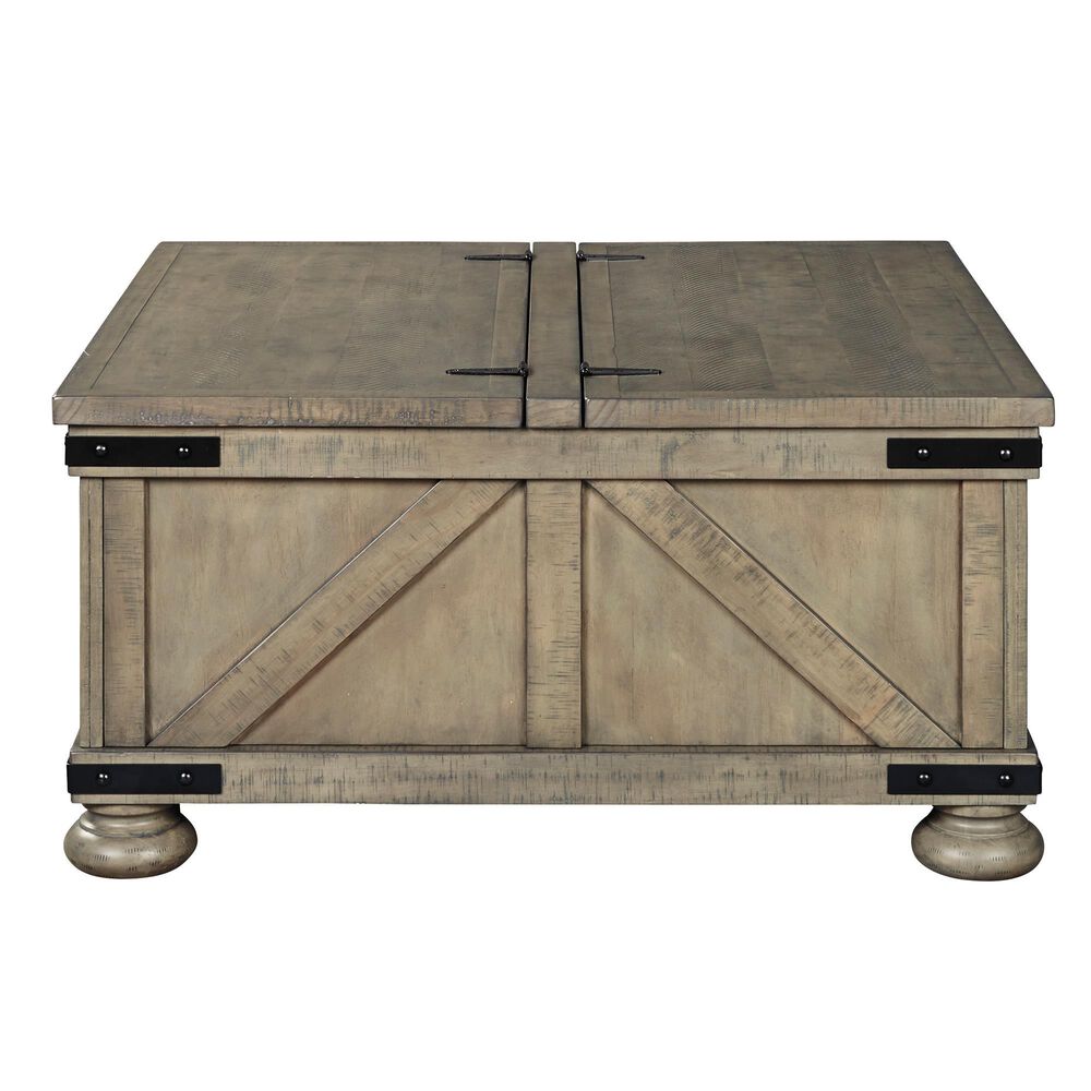 Signature Design by Ashley Aldwin Coffee Table with Lift Top Storage in Weathered Gray Brown