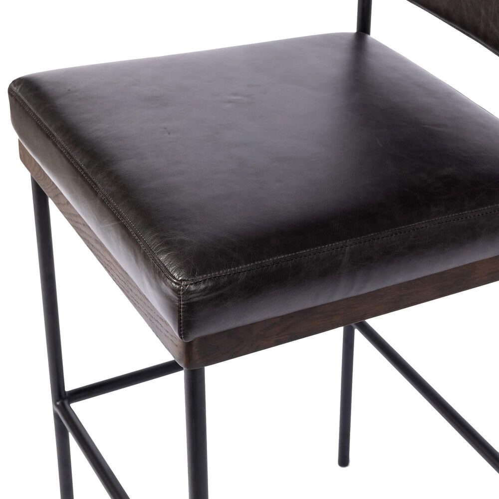 Four Hands Benton Counter Stool in Burnt Oak and Midnight Top Grain Leather, , large