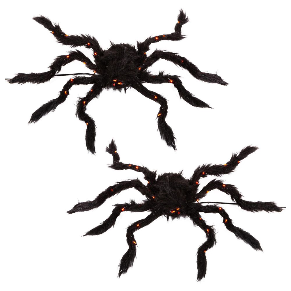 The Gerson Company 19.68" Fuzzy Spider with Purple LED Lights in Black (Set of 2), , large