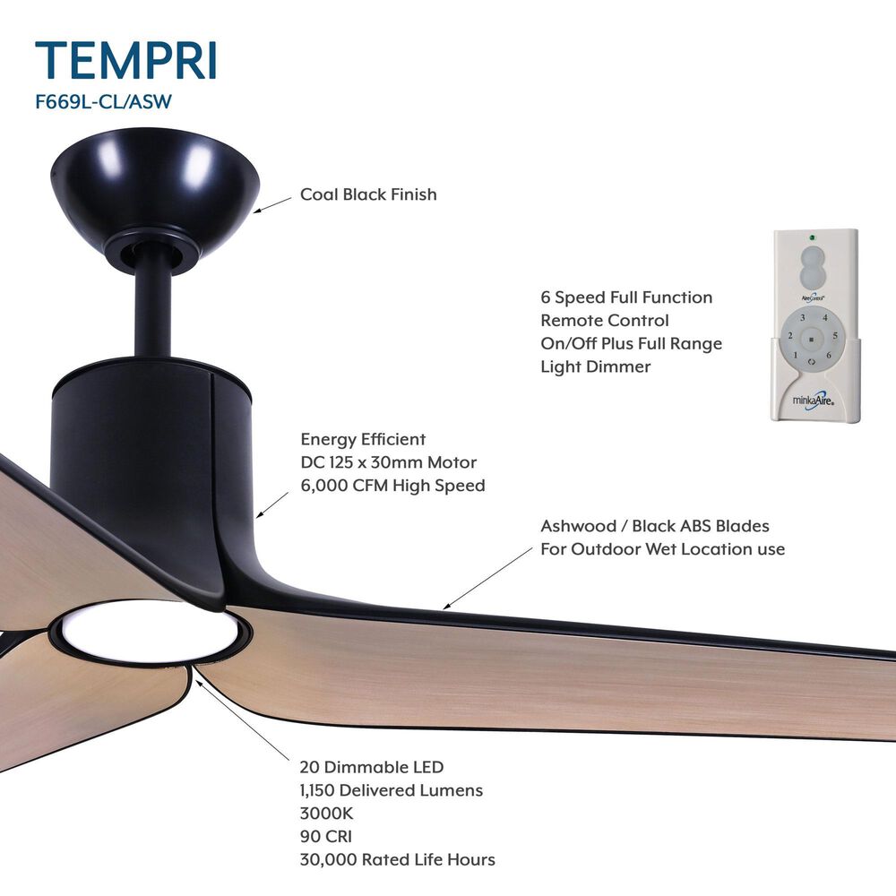 Minka-Aire Tempri 56" Indoor/Outdoor Ceiling Fan with LED Light in Coal, , large
