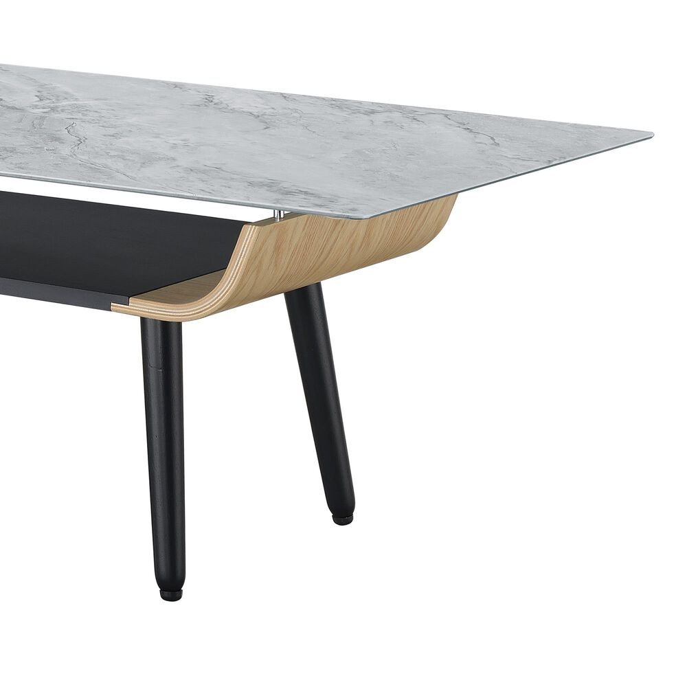 HOMLUX 47" Coffee Table with Marble Glass Top in Gray and Black, , large