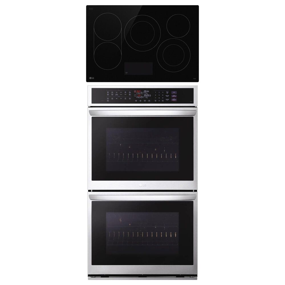 LG 2-Piece Kitchen Package with Print Proof Stainless Steel 9.4 Cu. Ft. Smart Double Wall Oven and Black 30" Electric Cooktop, , large