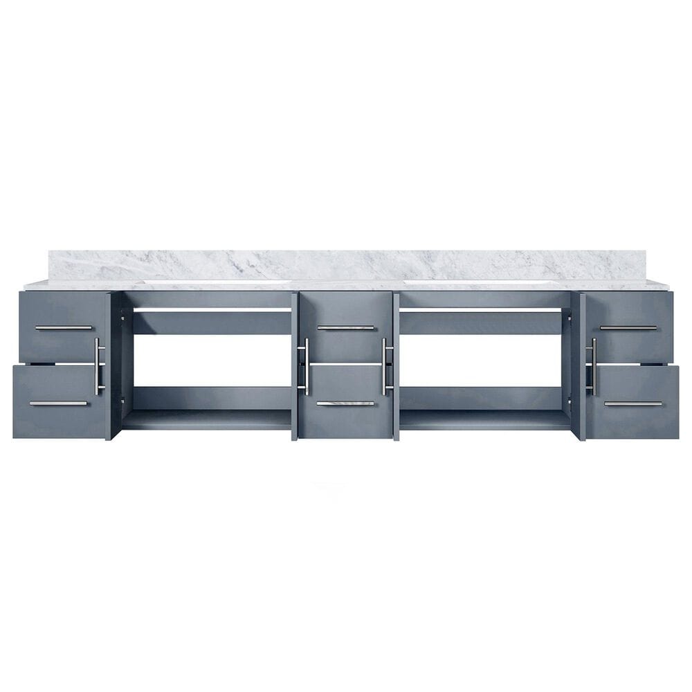Lexora Home Geneva 84&quot; Double Bathroom Vanity in Dark Grey with 2 cm White Carrara Marble Top and Rectangular Sinks, , large