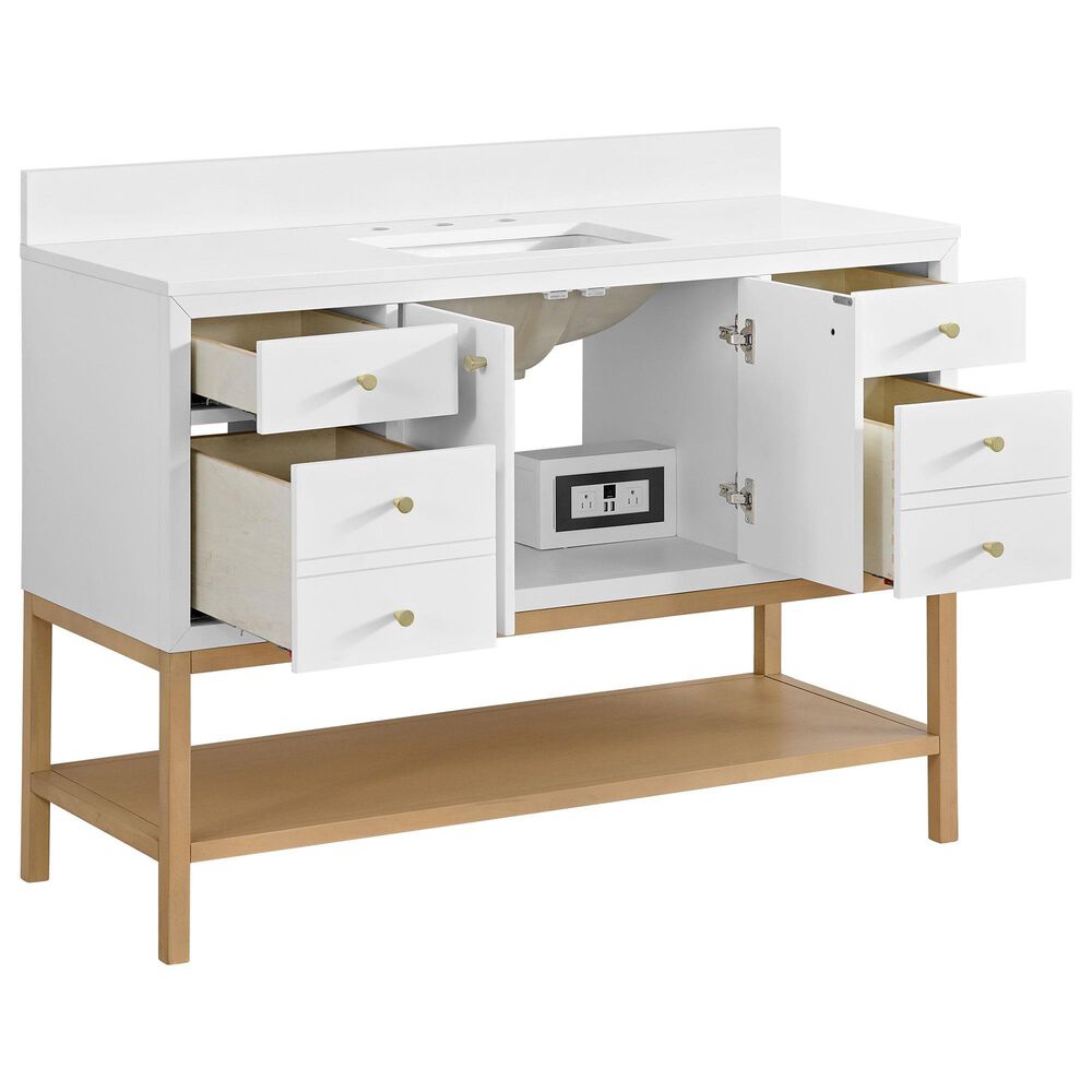 37B Isadore 48" Single Bathroom Vanity Cabinet in Bright White and White Composite Stone Top and Backsplash, , large