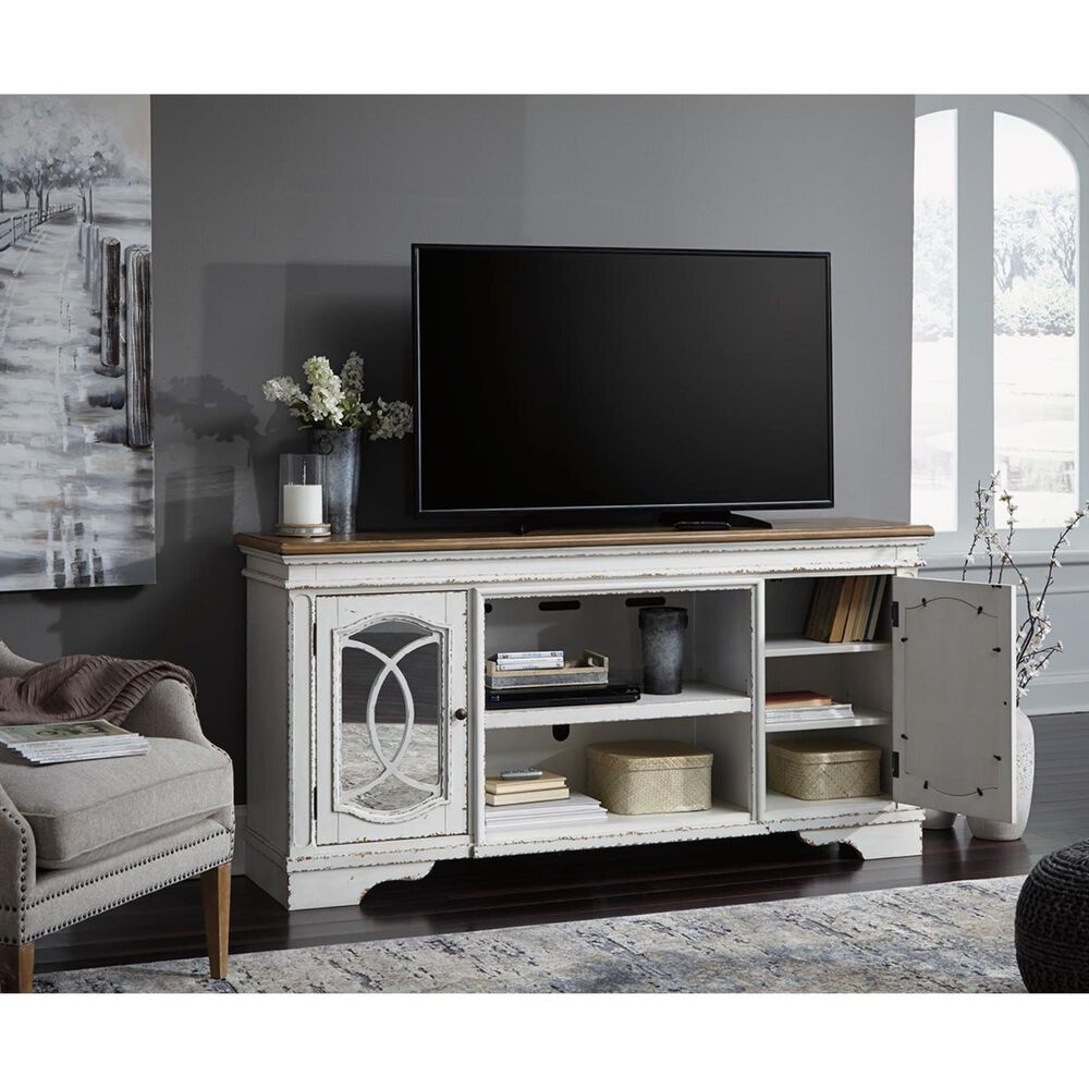 Ashley Realyn XL 74&quot; TV Stand in Chipped White, , large
