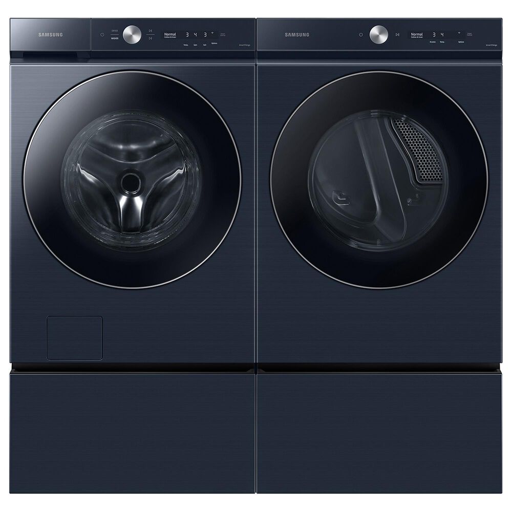 Samsung Bespoke 5.3 Cu. Ft. Front Load Washer and 7.6 Cu. Ft. Electric Dryer Laundry Pair with Pedestal in Brushed Navy, , large