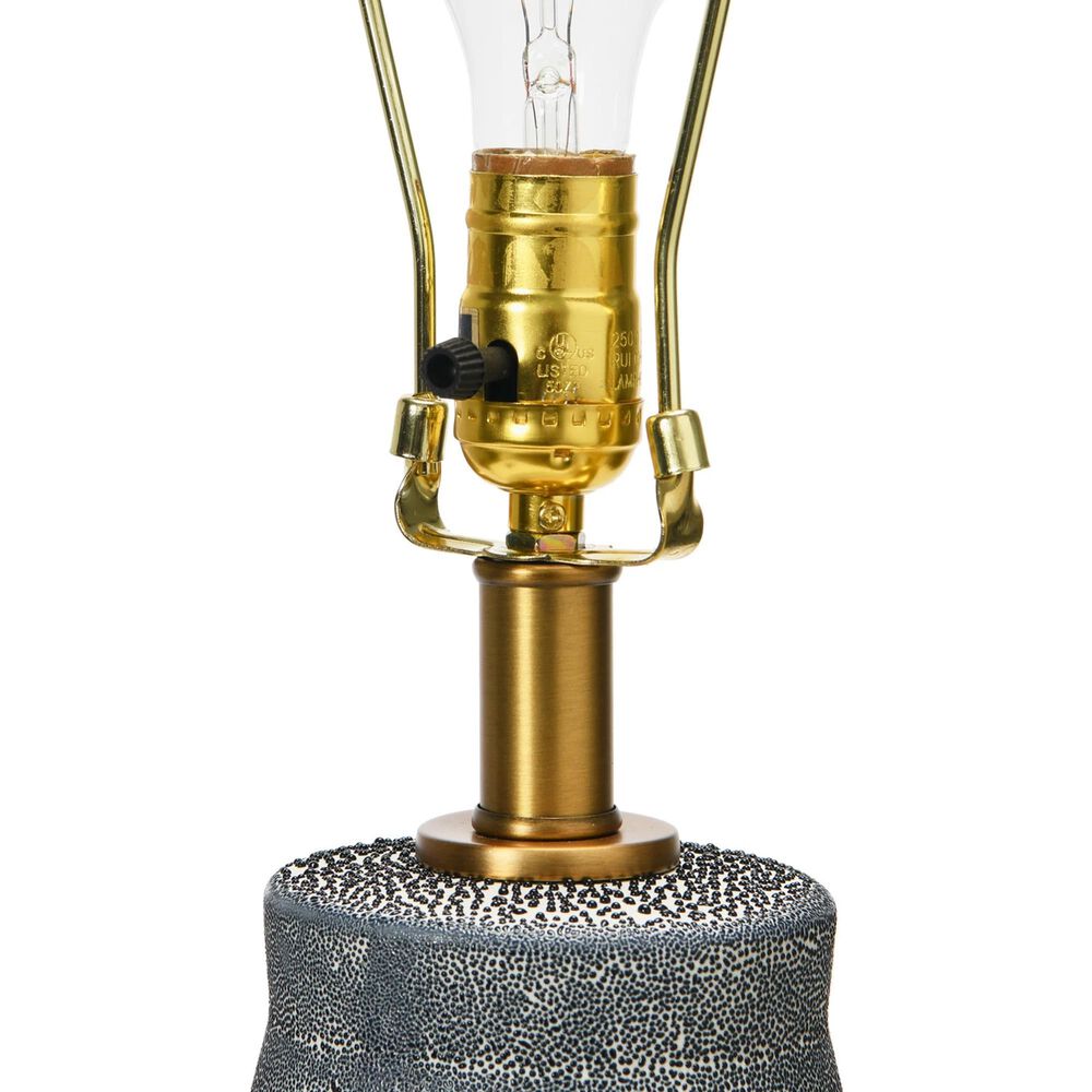 Teak Interiors Abode Ceramic Table Lamp with Linen Shade in Blue Reactive Glaze, , large