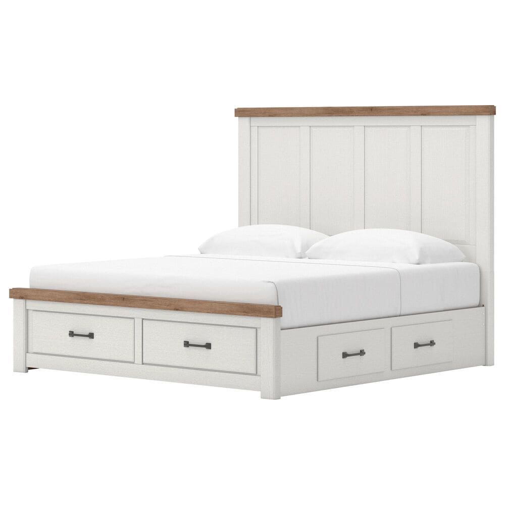 Ashley Rustic King Storage Panel Bed with White and Brown, , large