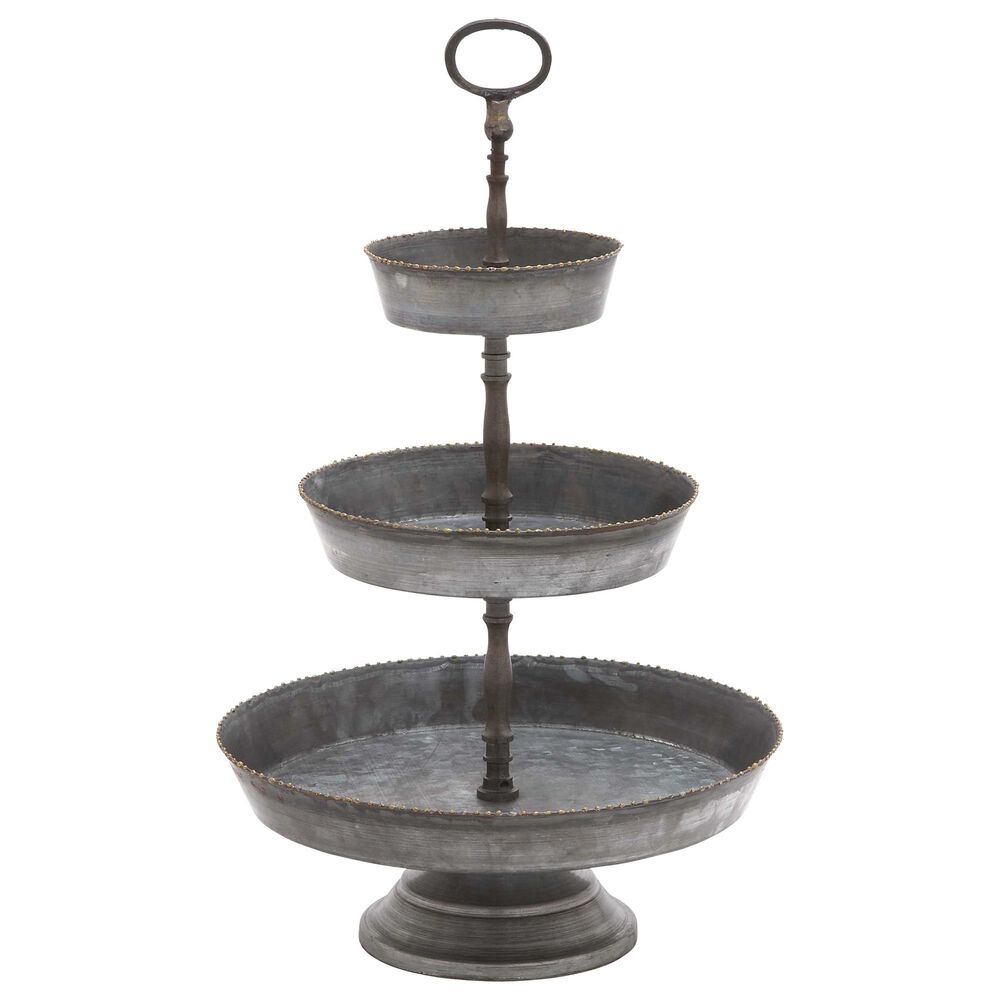 Maple and Jade 3-Tiered Metal Tray in Grey, , large