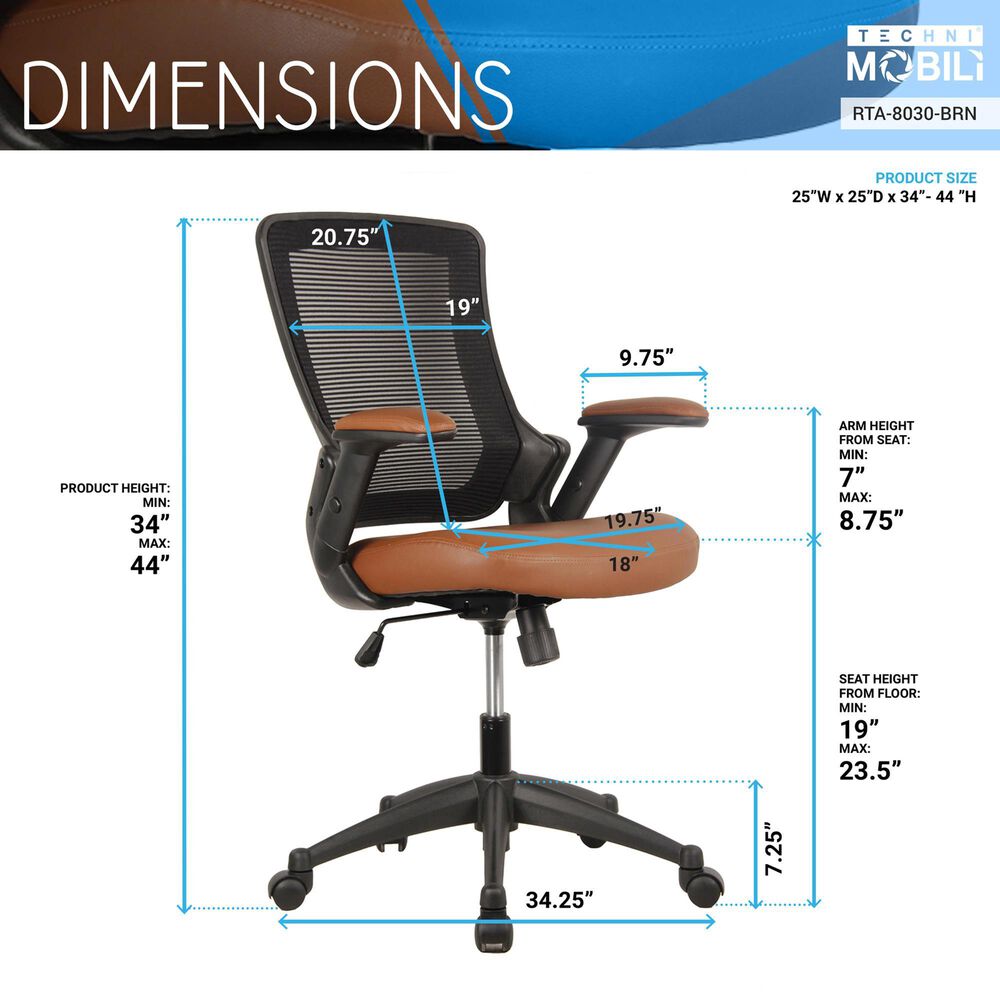 Rta Products Llc Mid-Back Mesh Task Office Chair with Height Adjustable Arms in Brown, , large