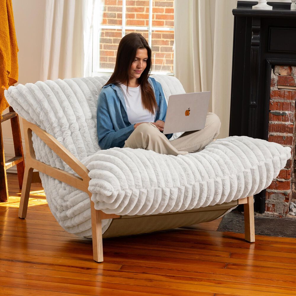 Jaxx Saxx Mondo Fur Bean Bag Lounge Chair in Ivory, , large