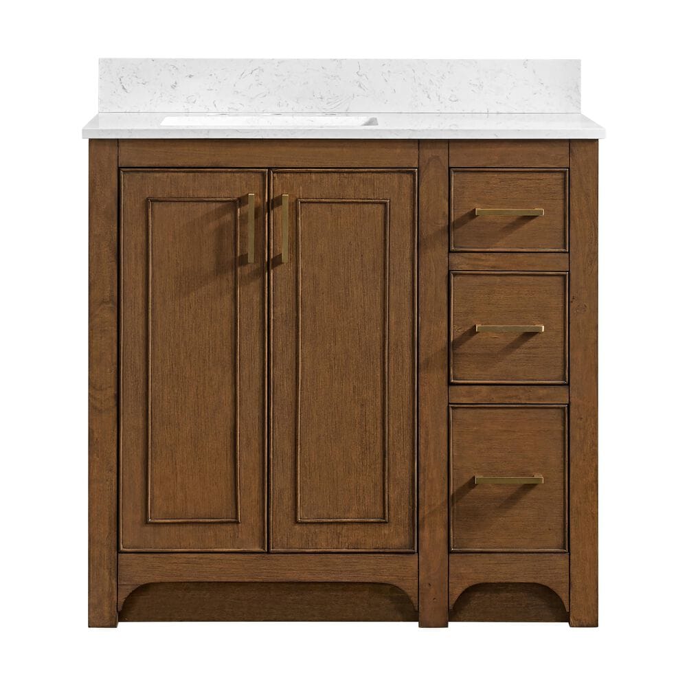 37B Lucerne 36" Single Bathroom Vanity Cabinet in Dark Maplewood with Marble Top and Backsplash, , large