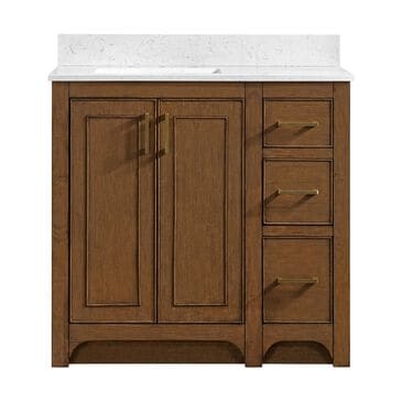 37B Lucerne 36" Single Bathroom Vanity Cabinet in Dark Maplewood with Marble Top and Backsplash, , large