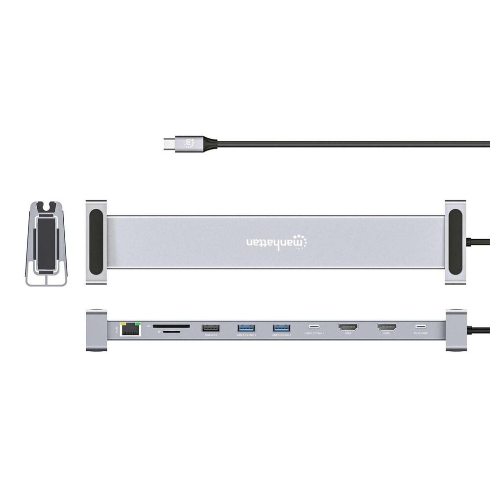 Manhattan USB-C PD 10-in-1 Dual-HDMI Monitor Docking Station /Multiport Hub in Silver, , large