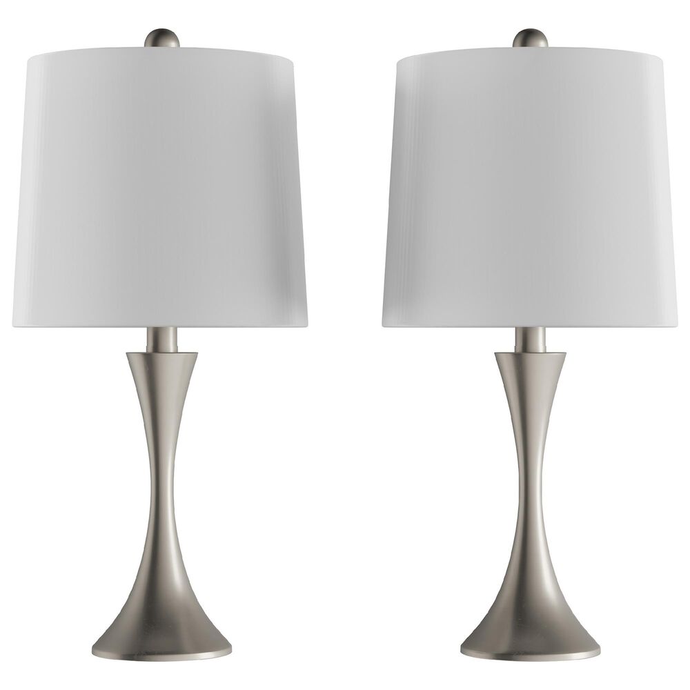 Timberlake Century Modern Table Lamp with Flared Trumpet Base in Brushed Silver (Set of 2), , large