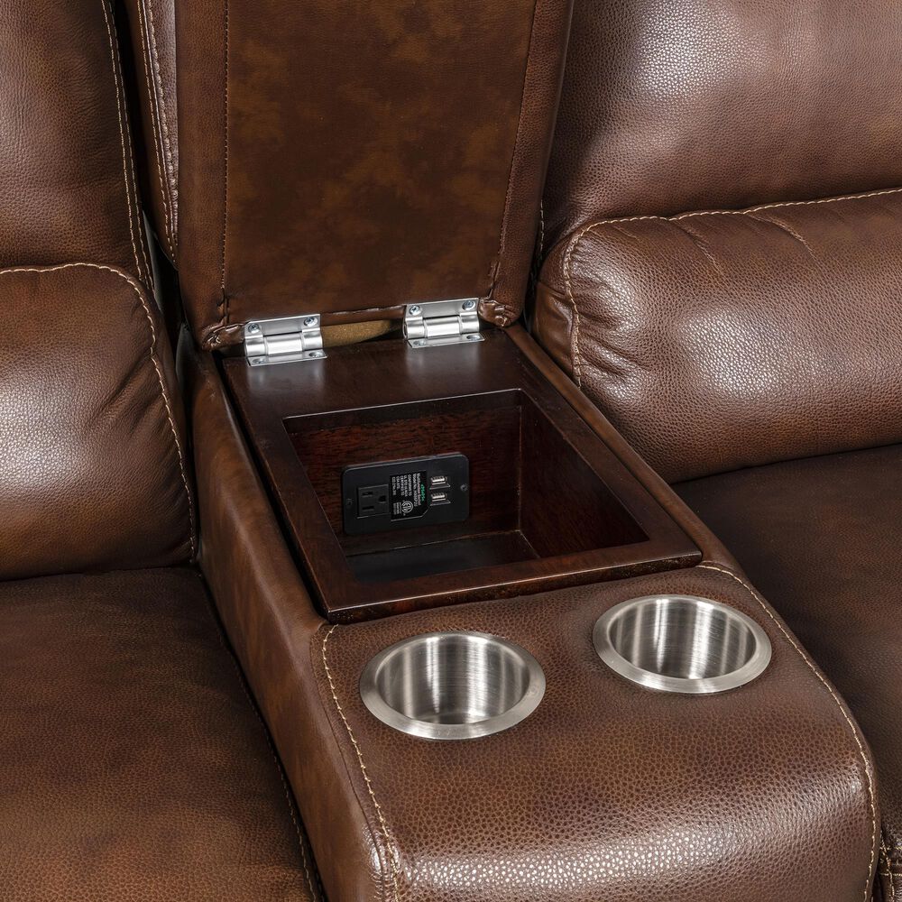 Sienna Designs 3-Piece Power Reclining Curved Sectional with Power Headrest in Brown, , large