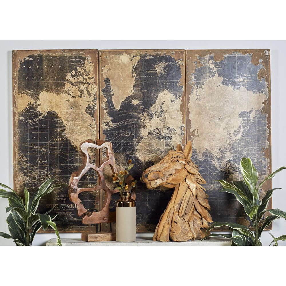 Maple and Jade 47&quot; x 22&quot; Vintage World Map Wall Decor in Black, Beige and Brown, , large