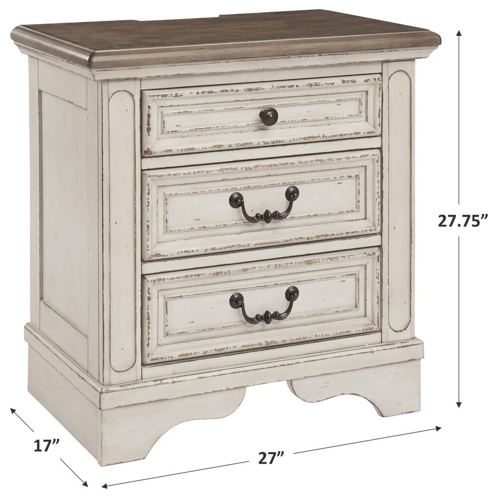 Ashley Realyn 3 Drawer Nightstand in Chipped White and Brown, , large